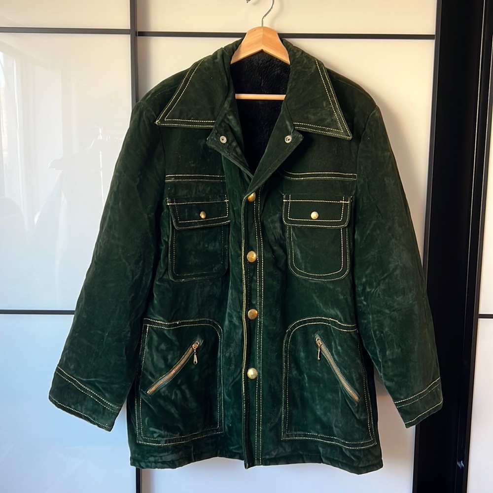 Vintage Men’s Velvet Faux Fur Lined Coat - Size Large